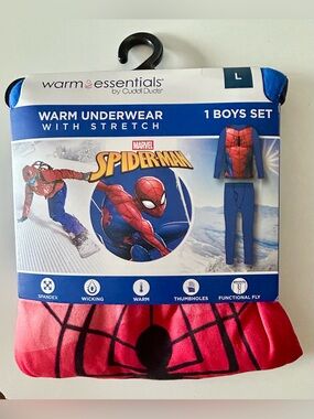 Spider-Man thermal underwear 2-pc set boys large 10/12 NWT
